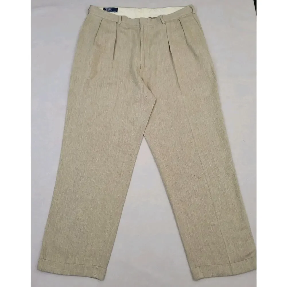 VINTAGE Polo Ralph Lauren Whipcord Trousers Size Cotton Cuffed Pants Size 36x30 - Picture 3 of 13